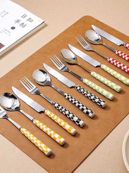 6 - Pack Modern Checkered Flatware Sets ( $4 / count )