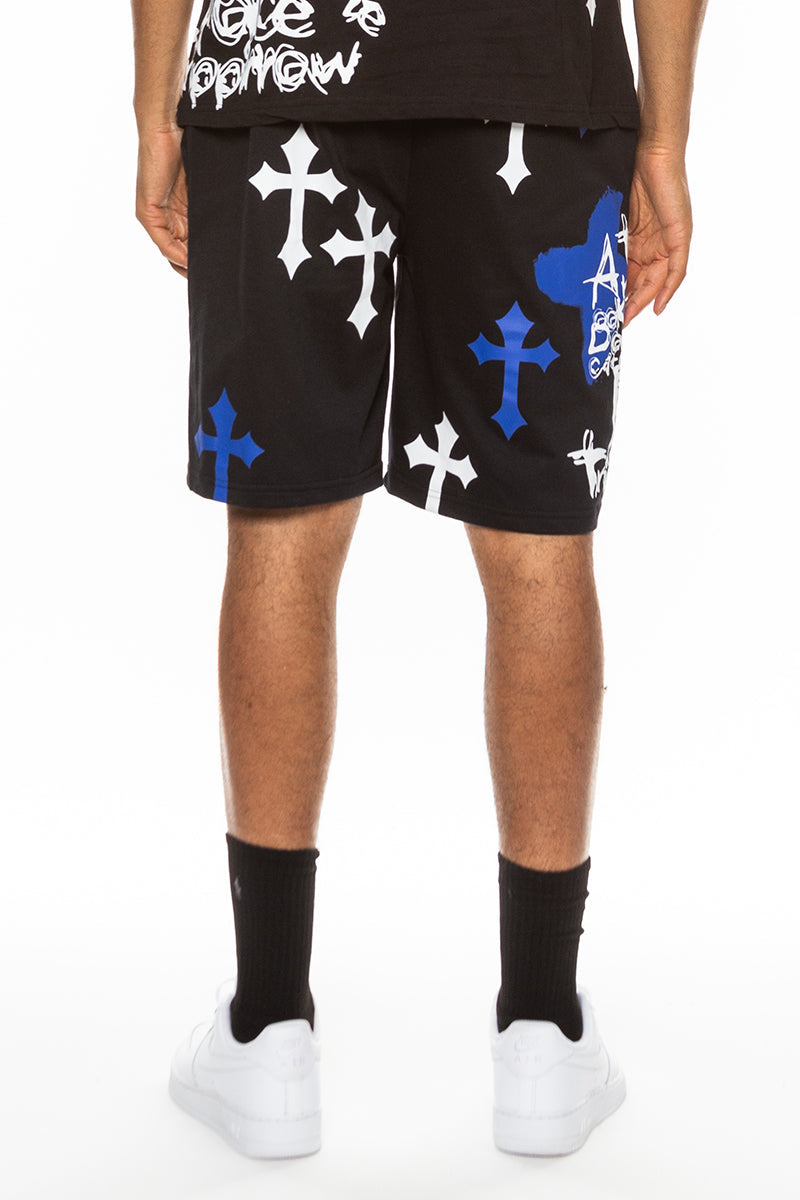 Bejewelled Chrome Skull Shorts